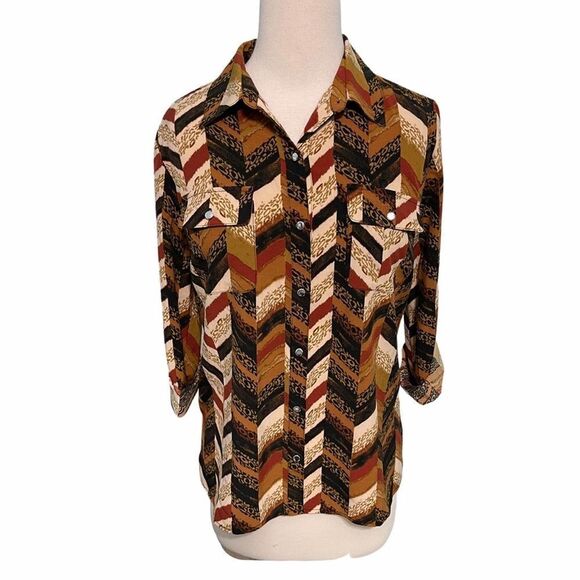 Notations Tops - Notations Chevron Blouse Orange Medium Petite